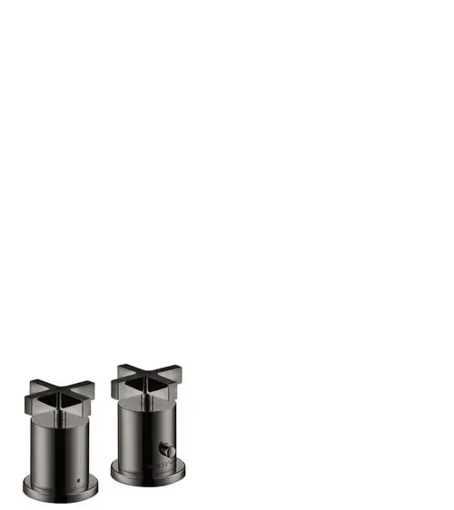 Zwei Wannenrandarmaturen mit Kreuzgriffen in Schwarz verchromt, geeignet für Thermostatinstallation. Design von AXOR.